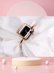 三合一兼容 表带金属表链和 表壳： 表带和表壳和屏幕，配有奢华玫瑰金伸缩拉链表带和 TPU 硅胶软壳，兼容 Ultra 2 1Series 1 2 3 4 5 6 7 8 9 Se，38/40/41mm 42/44/45/49mm。 - 玫瑰金 - 查看 5