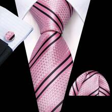 Men Formal Ties Pink Green Purple Blue Striped Wedding Tie And Handkerchief Square Set Vintage Necktie - Multicolor - View 30