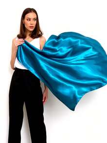 1入90*90cm新款夏季純色頭巾，多用途人造絲方巾，適用於頭帶、圍巾、頭巾、頭帶等，穿搭必備單品 - 湖藍色 - 查看 6