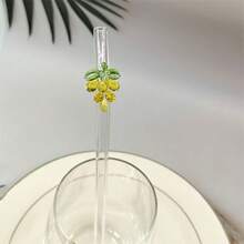 1/2 Chiếc Nhiều Màu Sắc Hình Nho Thủy Tinh Chịu Nhiệt Ống Hút, Cong Có Thể Tái Sử Dụng Ống Hút Cho Bé Gái Học Tập, Trở Lại Trường Học - rơm nho - Xem 9