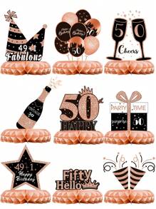 9 件，玫瑰金风格蜂窝装饰，生日派对背景装饰用品，派对桌面中心装饰 - 玫瑰金 - 查看 7