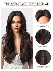 TOPSHE 26 Inch Brown Highlight Blonde Long Body Natural Wave Synthetic Wig For Women Middle Part Natural Looking Wig For Girl Daily School Mother Day Wear Use - Brown Highlight - View 9