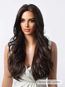 TOPSHE 26 Inch Brown Highlight Blonde Long Body Natural Wave Synthetic Wig For Women Middle Part Natural Looking Wig For Girl Daily School Mother Day Wear Use - Brown Highlight - View 4