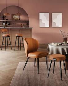 VASAGLE Bar Stools Set Of 2, Bar Height Swivel Bar Stools With Back, Synthetic Leather With Stitching, Mid-Century Modern, 30-Inch Tall, Kitchen Home Bar - màu nâu - Xem 5