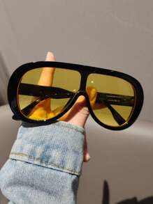 1pc Women Oversized Fashionable Visor Fashion Glasses, Suitable For Summer Vacation, Boho Style In Black, Beige, Tortoiseshell, Yellow, Transparent, Tea Color, White, Vintage Minimalist Design For Commuting And Holidays, All Season For Summer Beach Vacation,Outdoor,Travel - 彩色 - 查看 17