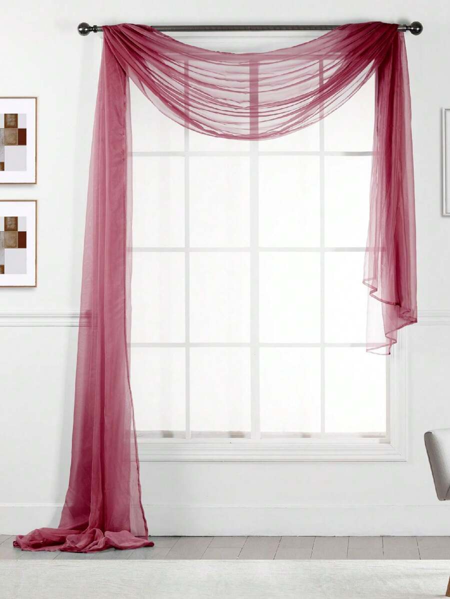216" Long Sheer Window Curtain Valance/Scarf Great Value 25 Colors - Burgundy - View 1