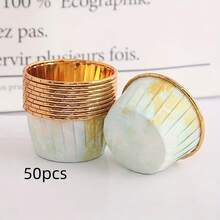 50pcs Thickened Marble-Patterned Muffin Cups, Cake Paper Trays, High-Temperature Resistant Baking Cups, Baking Greaseproof Paper - 50pc Single-sided Gold Stone Pattern Cake Tray - View 10