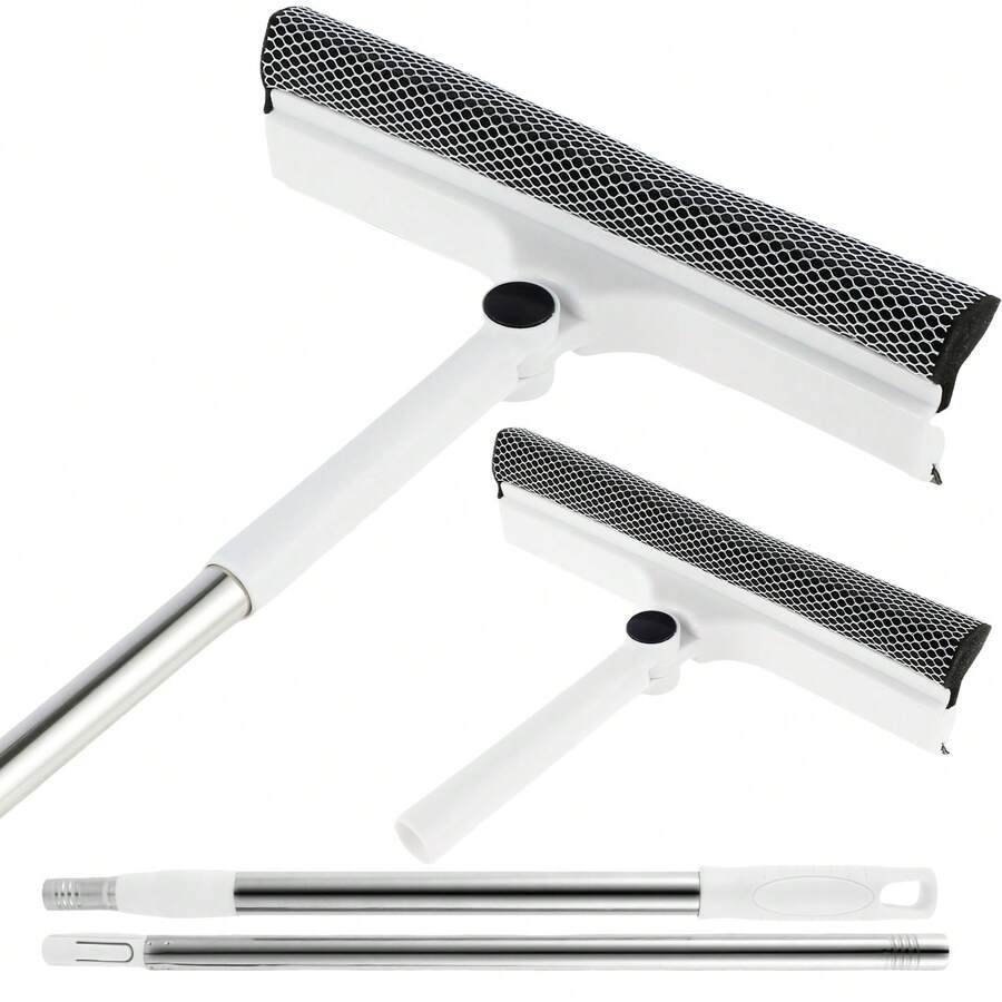 53 Inch Window Cleaner Squeegee 2-In-1 Squeegee And Scrubber With Extendable 3 Section Poles 180-Degree Rotatable Window Cleaning Tool Floor Wiper For Home Shower Glass Door Mirror Car Windshield - White - View 1