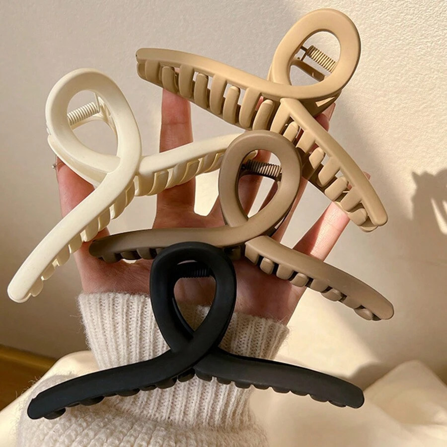 1 件装复古哑光发夹，适合女士，可爱高马尾发饰，亚克力材质发夹发爪夹发夹 - 黑色 - 查看 1