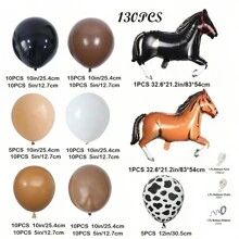 Western Cowboy Farm Horse Racing Balloon Arch & Wreath Set, Black, White, Beige, Brown Cow Print Latex Balloons, Suitable For Derby Day, Festivals, First, Wild Parties, Men's Birthday Decorations - Khaki - View 2