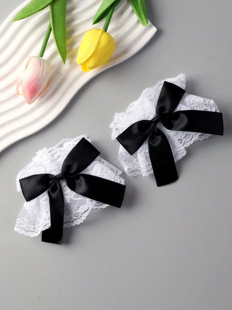 1 par de mangas con lazo de encaje dulce, accesorios de disfraz Lolita para muñeca, lindos para fotos, vestidos, faldas, cubrecuello de manga acampanada de moda (color aleatorio), viaje, festival - Multicolor - Añade 4