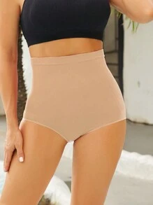 FINETOO 1pc Women's High-Waist Triangle Panties With Solid Color And Striped Print - Apricot - View 4