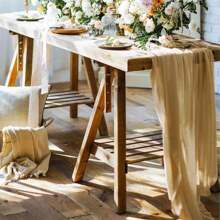 1pc Cheese Cloth Table Runner Bohemian Gauze Table Runner, Transparent Runner Suitable For Wedding, Bride, Baby Shower, Birthday Party, Cake Table Decoration - Champagne - View 5