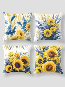 4 Stücke/Set gelbe Blumen blaue Blattmuster Multi-Größen Kissenbezüge, waschbar für Innen- und Außendekoration, Schlafzimmer, Sofa- und Sesselbezüge, Frühlings- und Sommermuttertags-Hochzeits-Geburtstagsfeier-Zubehör, Festival-Digital Muster-mode-einfache Bürodekoration kissenbezug, Textil dekorative auto geschenke bedruckte dekorative kissen werfen, bettkopfkissen, sofa kissenbezug für zuhause & büro, auto kopfstütze kissenbezug