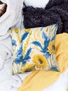 4 Stücke/Set gelbe Blumen blaue Blattmuster Multi-Größen Kissenbezüge, waschbar für Innen- und Außendekoration, Schlafzimmer, Sofa- und Sesselbezüge, Frühlings- und Sommermuttertags-Hochzeits-Geburtstagsfeier-Zubehör, Festival-Digital Muster-mode-einfache Bürodekoration kissenbezug, Textil dekorative auto geschenke bedruckte dekorative kissen werfen, bettkopfkissen, sofa kissenbezug für zuhause & büro, auto kopfstütze kissenbezug