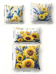 4 Stücke/Set gelbe Blumen blaue Blattmuster Multi-Größen Kissenbezüge, waschbar für Innen- und Außendekoration, Schlafzimmer, Sofa- und Sesselbezüge, Frühlings- und Sommermuttertags-Hochzeits-Geburtstagsfeier-Zubehör, Festival-Digital Muster-mode-einfache Bürodekoration kissenbezug, Textil dekorative auto geschenke bedruckte dekorative kissen werfen, bettkopfkissen, sofa kissenbezug für zuhause & büro, auto kopfstütze kissenbezug