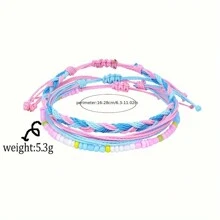 3 Stücke/Set "Surf String" Wellen Schnur Armbänder für Frauen, Mädchen und Teens - Freundschafts-Boho-Armbänder aus wasserdichtem, verstellbarem geflochtenem Garn. Ideal für Strandurlaub und als BFF-Geschenk.