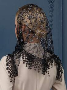 1 Stück Damen Frühling & Herbst Floral Spitze Dreieckstuch, klassischer atmungsaktiver Cut Out einfarbiger Schal, dekorativer Kopfumhang, Schleier, geeignet für Alltag & Urlaub, Valentinstag - Dreieckstuch - Übersicht 23