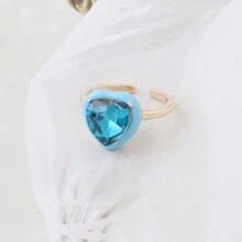1 Nhẫn trái tim thời trang tương phản dành cho phụ nữ, Nhẫn pha lê thủy tinh, Nhẫn xếp chồng để đeo hàng ngày khi đi nghỉ - hình trái tim - Xem 28
