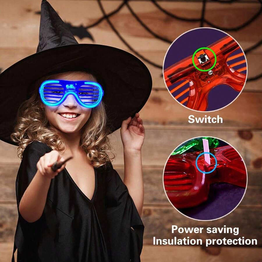 3入組發光LED夜光眼鏡，霓虹夜光色派對禮品，適用於成人發光棒眼鏡，節日生日情人節萬聖節派對禮品，Cosplay聖誕節 - 彩色 - 查看 1