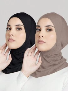 2pcs Women's Solid Color Elastic Headband For Chin Wrap, Convenient Turban Cap Scarf Casual Headband Soft Hijab For Abaya Casual Under Cap Veiled Clothes - Multicolor - View 2