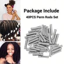 Set de 40piezas de rulos para permanentes - Crea ondas y rizos naturales en el cabello - Adecuado para peinados de bricolaje y estilos para cabello largo, medio y corto,herramientas para el cabello - Gris - Ver 3