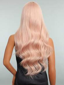 Synthetic Heat Resistant U Part Wigs Long Wave Bady Wave Blonde  Black Pink Brown Color Loose Wavy Wig For Women Middle Part Curly Wavy Wig Natural Looking Synthetic Heat Resistant Fiber Wig For Daily Party Use - Pink - View 5