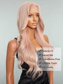 Synthetic Heat Resistant U Part Wigs Long Wave Bady Wave Blonde  Black Pink Brown Color Loose Wavy Wig For Women Middle Part Curly Wavy Wig Natural Looking Synthetic Heat Resistant Fiber Wig For Daily Party Use - Pink - View 4