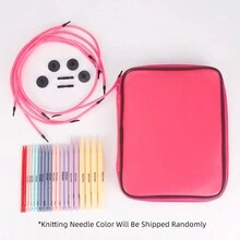 10 Size ABS Plastic Interchangeable Knitting Needle Set Circular Knitting Needles Set -  Pu Bag - Random Color - View 2