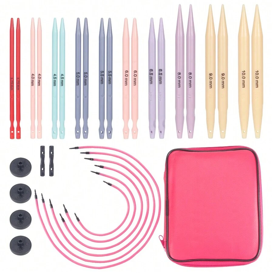 10 Size ABS Plastic Interchangeable Knitting Needle Set Circular Knitting Needles Set -  Pu Bag - Random Color - View 1