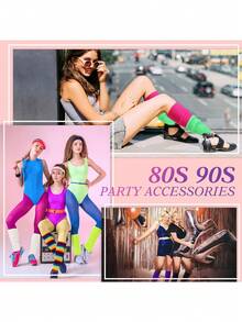 Tất giữ ấm chân thập niên 80 thập niên 90 cho nữ, tất chân có gân neon, phụ kiện thời trang cho trang phục lấy cảm hứng khi tập yoga, chạy bộ, đi bộ đường dài - Màu xanh lam - Xem 4