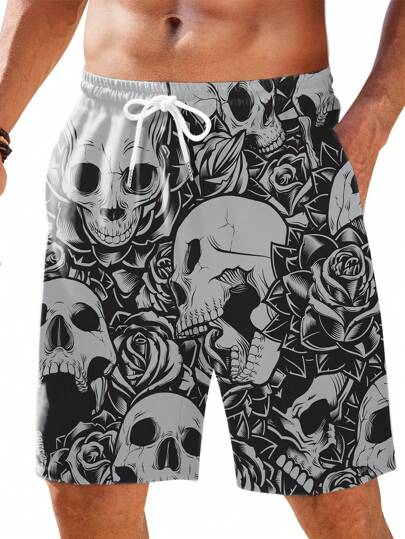 Men Plus Size 3D Digital Printed Breathable Soft Casual Shorts With Hawaii Style, Suitable For Beach, Daily Wear And Vacation,Hawaiian, For Halloween