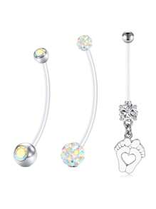CIZME 3Pcs Plastic Pregnancy Belly Button Rings Long Bar Navel Rings For Maternity Sport Pregnant Women Flexible Clear Belly Piercing Retainer 25mm/32mm/38mmLength Bar - Multicolor - View 7