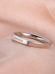 Personalized Stainless Steel Customized Flat Cut Ring For Men And Women, With Name And Date, Couple's Commemorative Gift To Send Friends - Silver - View 2