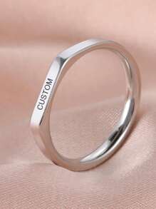 Personalized Stainless Steel Customized Flat Cut Ring For Men And Women, With Name And Date, Couple's Commemorative Gift To Send Friends - Silver - View 3