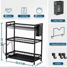 Escurridor de Trastes, Escurridor de Platos Acero Inoxidable, Escurridores para Trasteros 3 Niveles, Escurreplatos con Bandeja de Drenaje, Soporte para Utensilios y Tabla de Cortar para Cocina