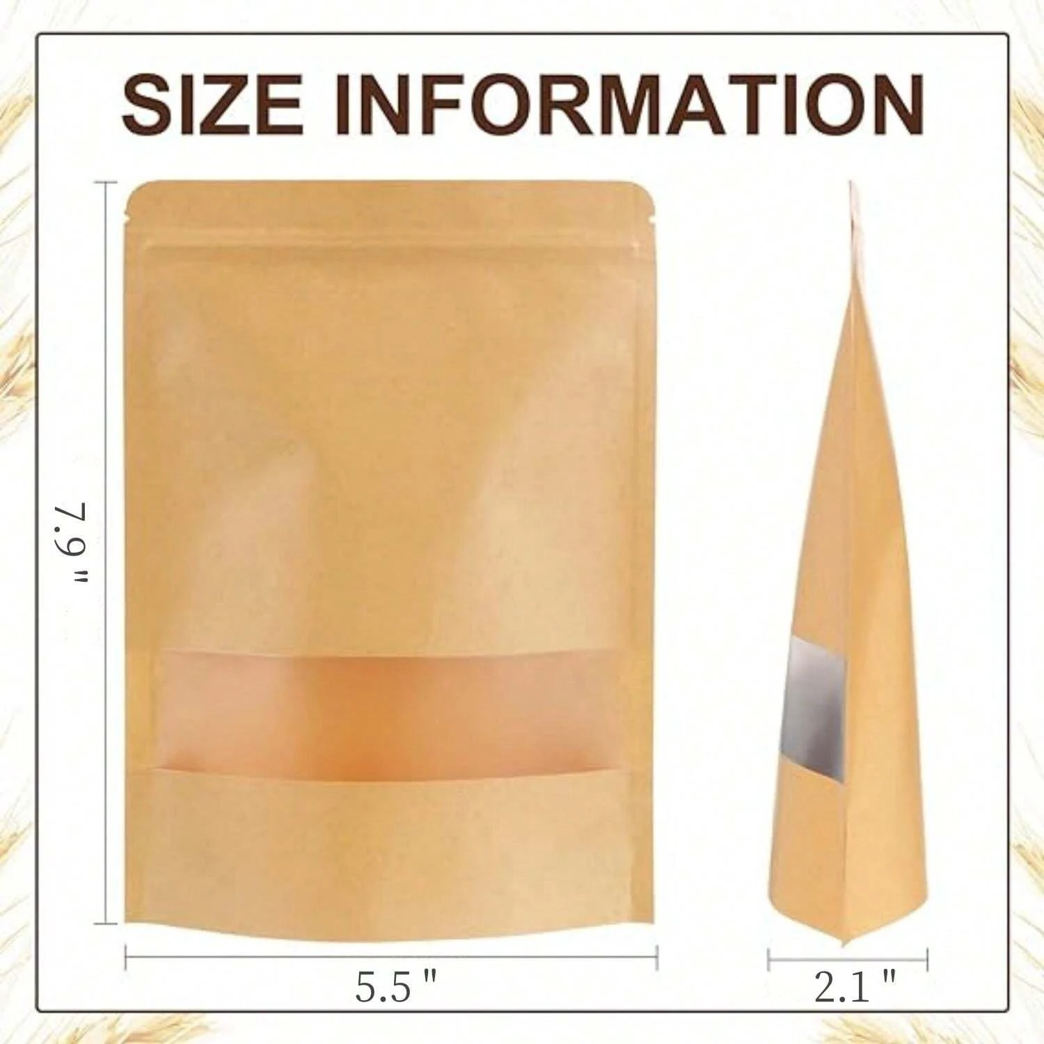 5 Pcs Kraft Bags With Window Kraft Stand Up Pouches Bulk Kraft Zipper