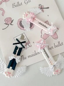 1Pc Angel Wing Design Manual-Retractable Utility Knife Pocket Knife Mini Portable Ballet Style Handmade Utility Knife Bow Unboxing Tool For Students Hand Ledger Thiết kế sáng tạo dễ thương Dao văn phòng phẩm, Quay lại trường học, Đồ dùng học tập - Nhiều màu - Xem 10