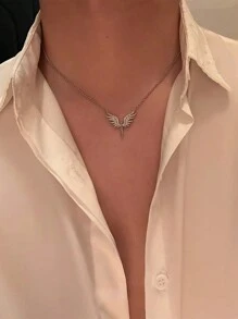 4pcs Angel Wings Titanium Steel Necklace Pendant With Diamond For Women, Creative Clavicle Wing Necklace Set For Girlfriend Or Wife