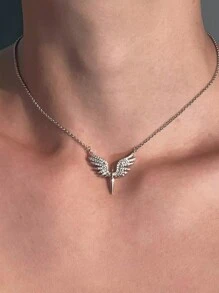 4pcs Angel Wings Titanium Steel Necklace Pendant With Diamond For Women, Creative Clavicle Wing Necklace Set For Girlfriend Or Wife