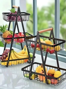 通用櫃檯水果和蔬菜籃，附有可拆卸碗和木柄 – 非常適合新鮮產品儲存和廚房整理，蔬菜，水果，食品，廚房， 廚房用品，廚房工具，廚房物品。