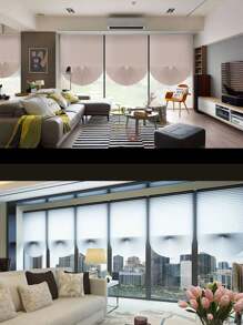 1pc Zebra Roller Blind Room Darkening Window Curtain, Suitable For French Doors And Windows In Kitchens And Bathrooms, Wave Shaped Pleated Sun Shade Cut To Size Short Window Curtain - White - View 5