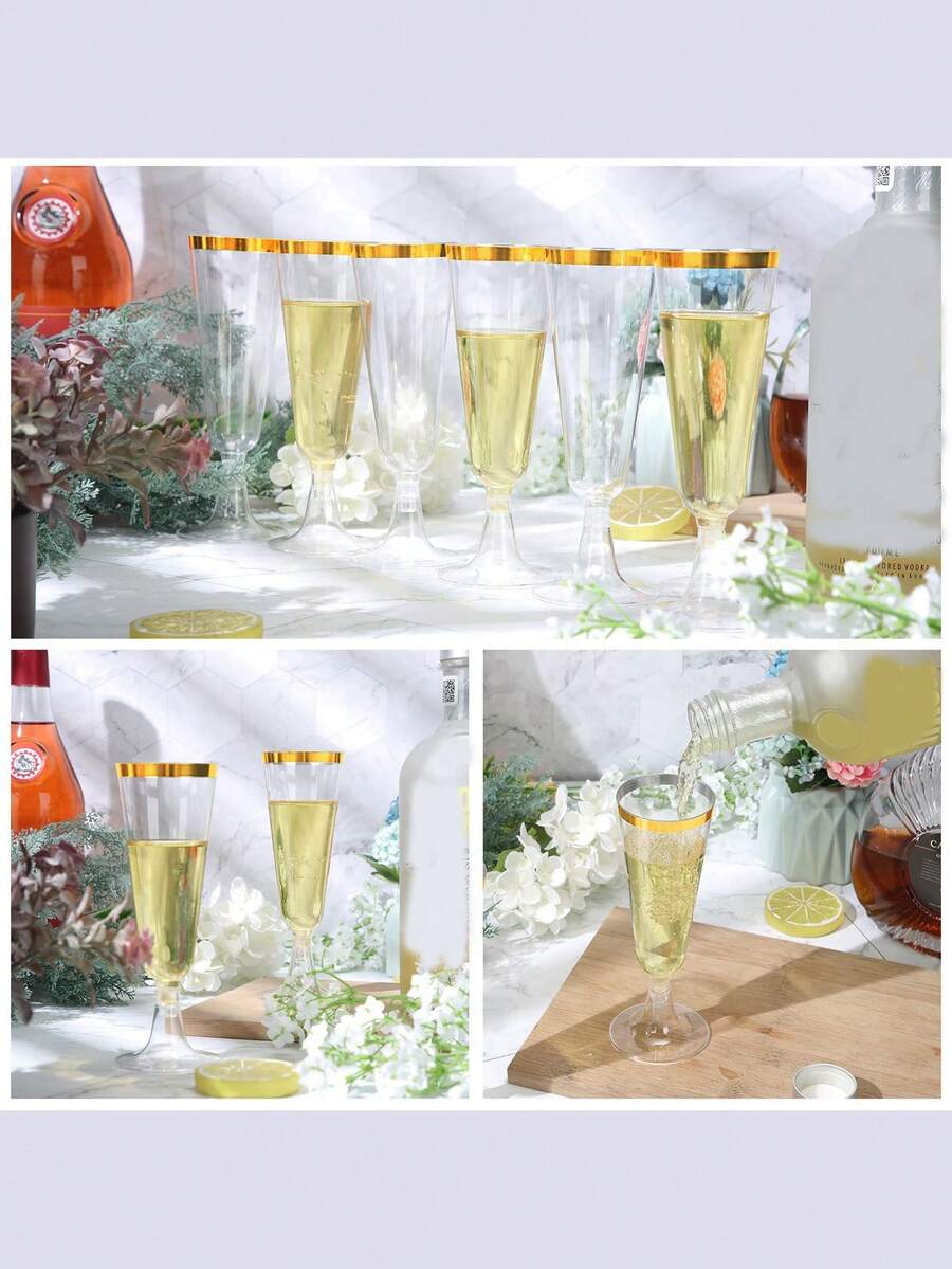 10入組金邊高球杯，透明底座，適用於派對、酒吧、海灘派對、戶外茶點、冰淇淋杯，可清洗重複使用