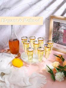 10入組金邊高球杯，透明底座，適用於派對、酒吧、海灘派對、戶外茶點、冰淇淋杯，可清洗重複使用
