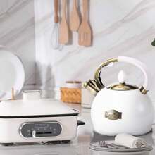 SUSTEAS Stove Top Whistling Tea Kettle - Stainless Steel Teakettle Teapot With Cool Touch Ergonomic Handle,1 Free Silicone Pinch Mitt Included,2.64 Quart(WHITE) - White - View 2