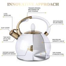 SUSTEAS Stove Top Whistling Tea Kettle - Stainless Steel Teakettle Teapot With Cool Touch Ergonomic Handle,1 Free Silicone Pinch Mitt Included,2.64 Quart(WHITE) - White - View 3
