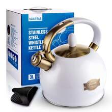 SUSTEAS Stove Top Whistling Tea Kettle - Stainless Steel Teakettle Teapot With Cool Touch Ergonomic Handle,1 Free Silicone Pinch Mitt Included,2.64 Quart(WHITE) - White - View 6