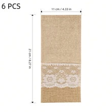 6Pcs/2Pcs Natural Burlap Cutlery Pouch, Burlap Silverware Holders Silverware Bags, Hessian Burlap Lace Utensil Napkin Holders, Knifes Forks Bag With Inner Ideal For Picnics, Camping, Parties, Birthday, Weddings - Beige - View 3