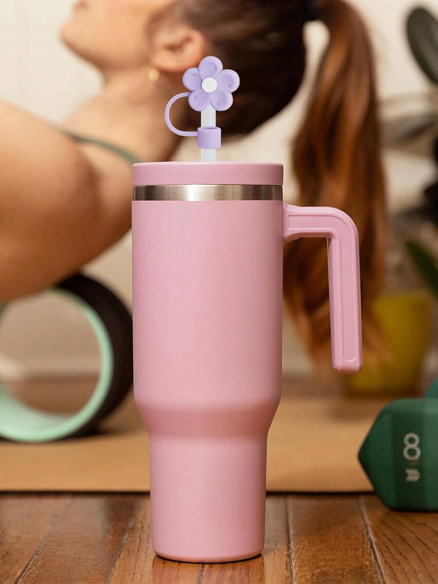1pc Cartoon Flower Shaped Silicone Straw Cover For Cup,Reusable Straw