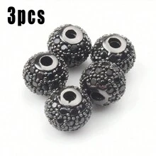 Lote de 3 piezas de bolas redondas de moda de color con cuentas de CZ, metal de latón, micro pavé de cristal de circonia cúbica, cuentas con espacios para hacer pulseras, accesorios de bricolaje de joyería 4/6/8/10/12mm